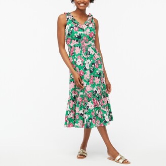 J.Crew Factory Floral V Neck Ruffle Midi Dress - Size 6 - Picture 2 of 3